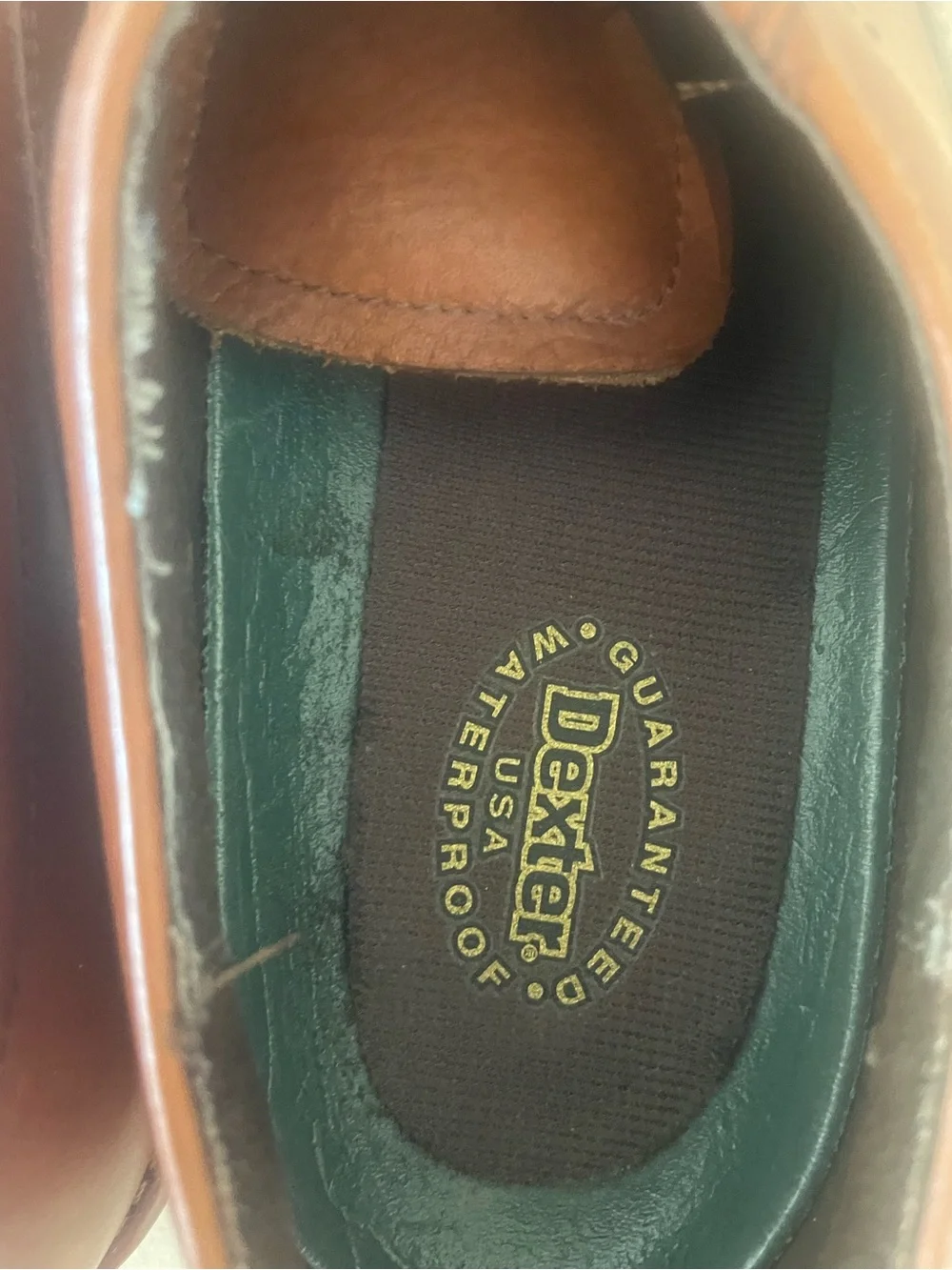 Dexter Brown Leather Oxford Shoes lace Up Rubber Soles Waterproof 12M USA Vtg